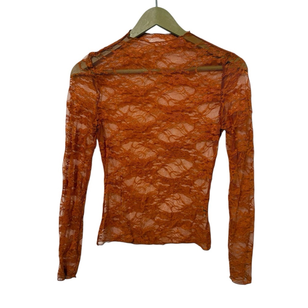 SHEIN Small Orange Lace Long Sleeve Shirt Western Festival Boho Y2K Whimsigoth